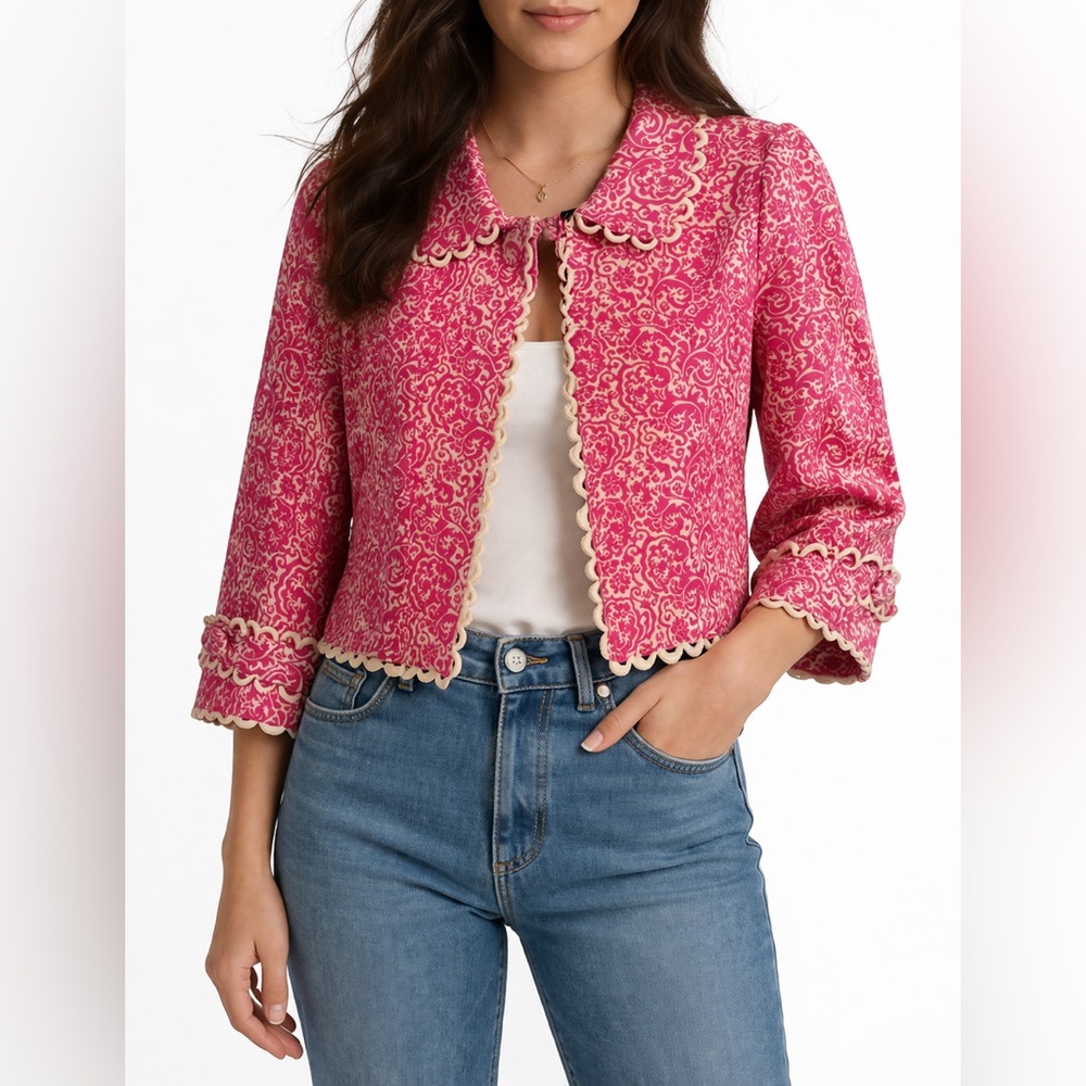 Vintage Lilly Pulitzer Aveline Jacquard Jacket Pink Rare Size 14
